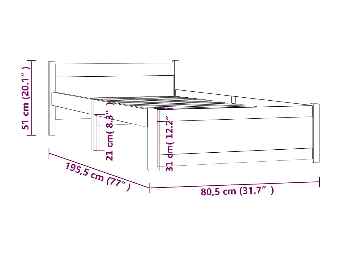 Bedframe massief hout honingbruin 75x190 cm