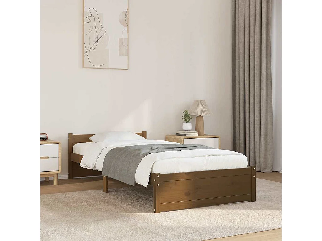 Cadre de lit sans matelas marron miel bois massif 75x190 cm