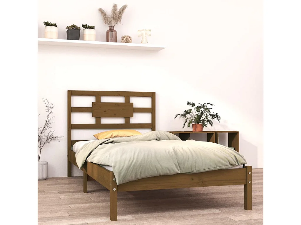 Estrutura de cama 100x200 cm madeira maciça castanho mel