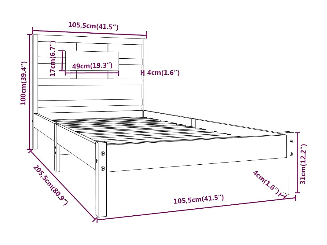 Estrutura de cama 100x200 cm madeira maciça castanho mel