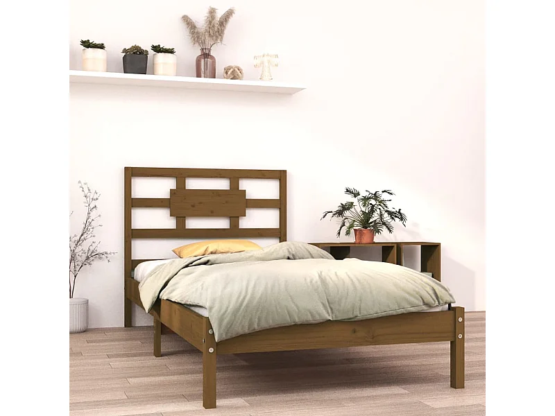 Estrutura de cama 100x200 cm madeira maciça castanho mel