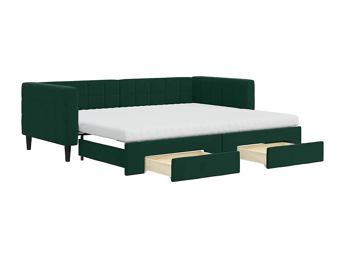 Slaapbank onderschuifbed en lades 90x200 cm fluweel donkergroen