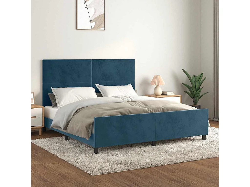 Cadre de lit sans matelas bleu foncé 160x200 cm velours