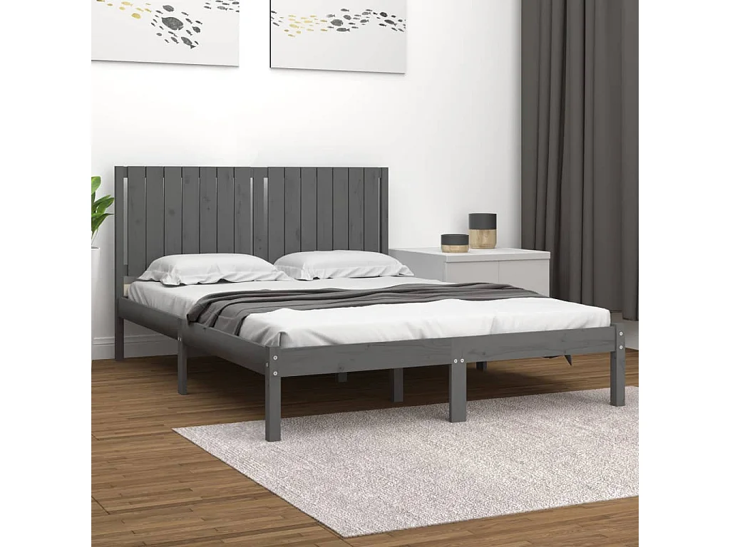 Cadre de lit sans matelas gris 150x200 cm bois massif