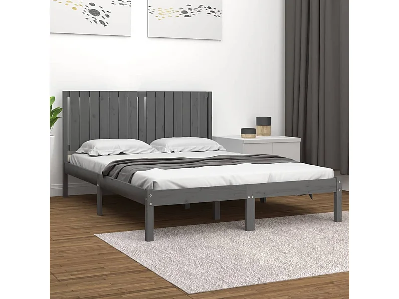 Cadre de lit sans matelas gris 150x200 cm bois massif