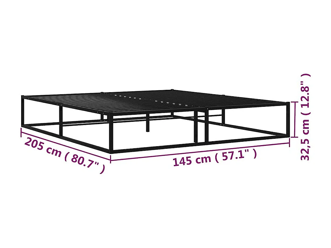Cadre de lit sans matelas noir métal 140x200 cm