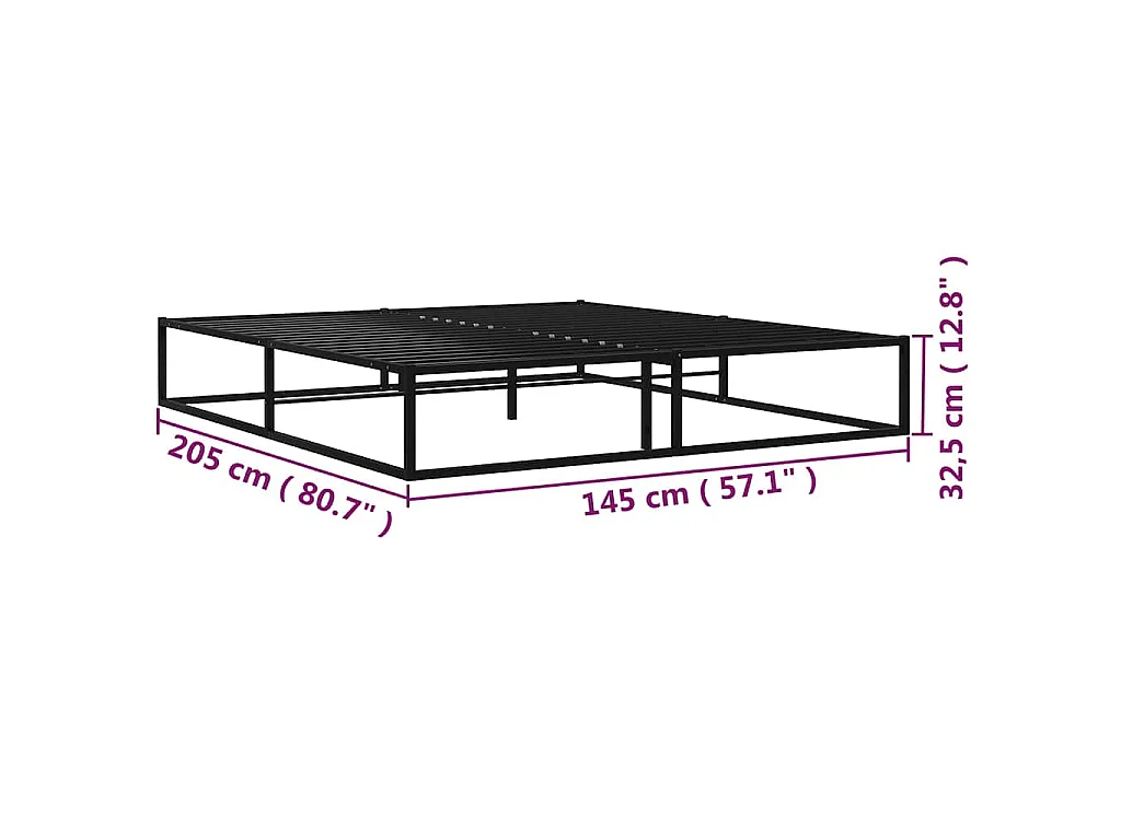 Cadre de lit sans matelas noir métal 140x200 cm