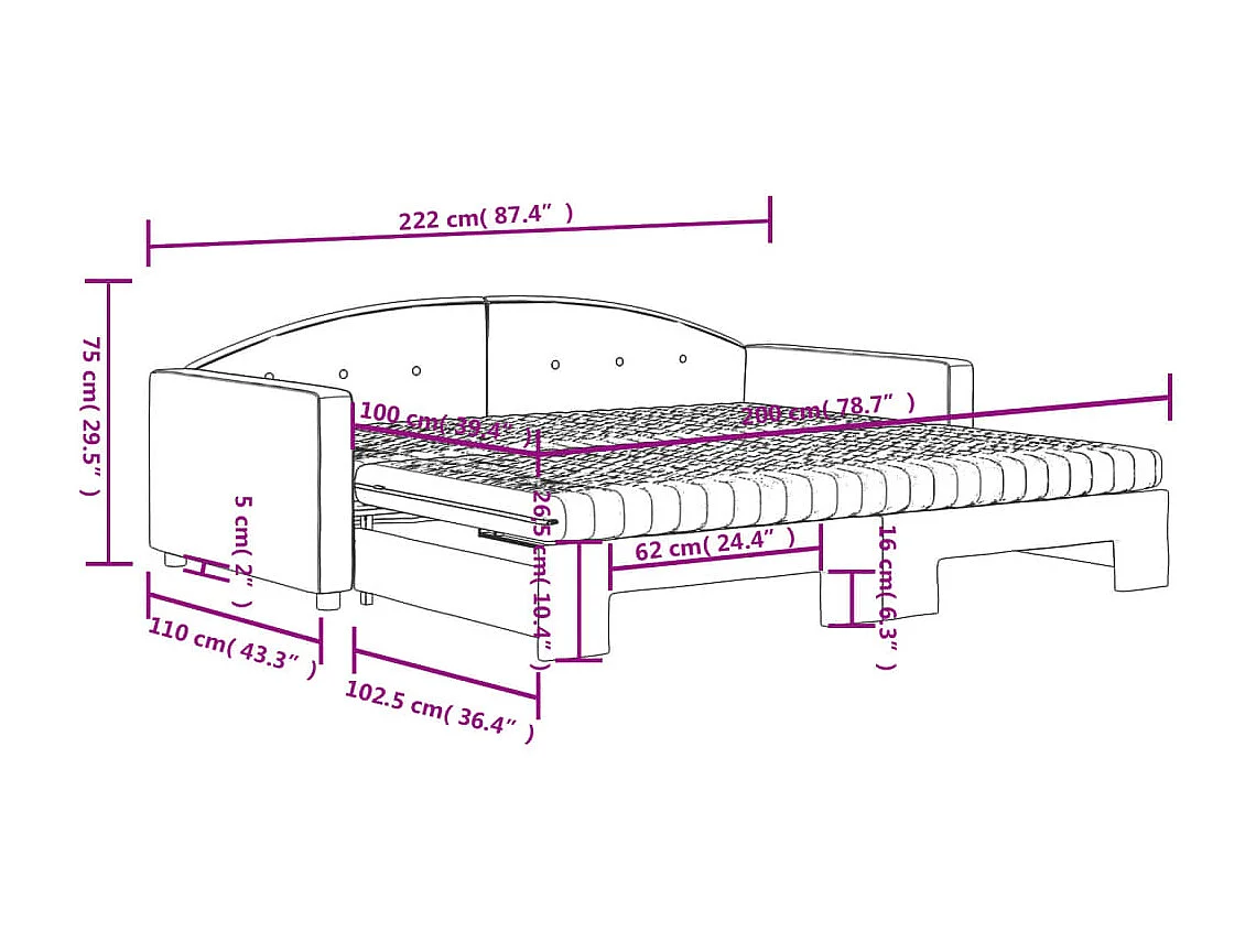 Tagesbett Ausziehbar mit Matratzen Hellgrau 100x200 cm Samt