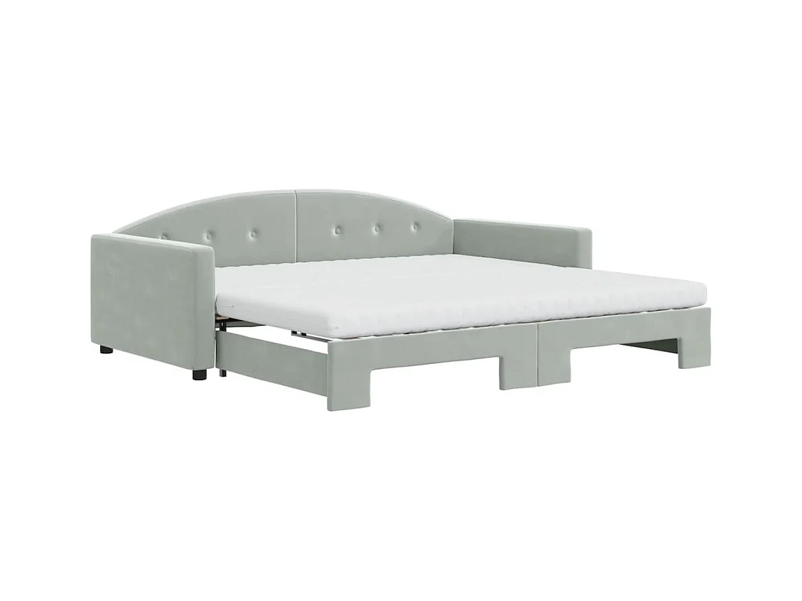 Lit de jour et gigogne et matelas gris clair 100x200 cm velours