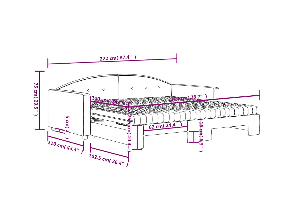 Sofá cama nido con colchón terciopelo gris claro 100x200 cm