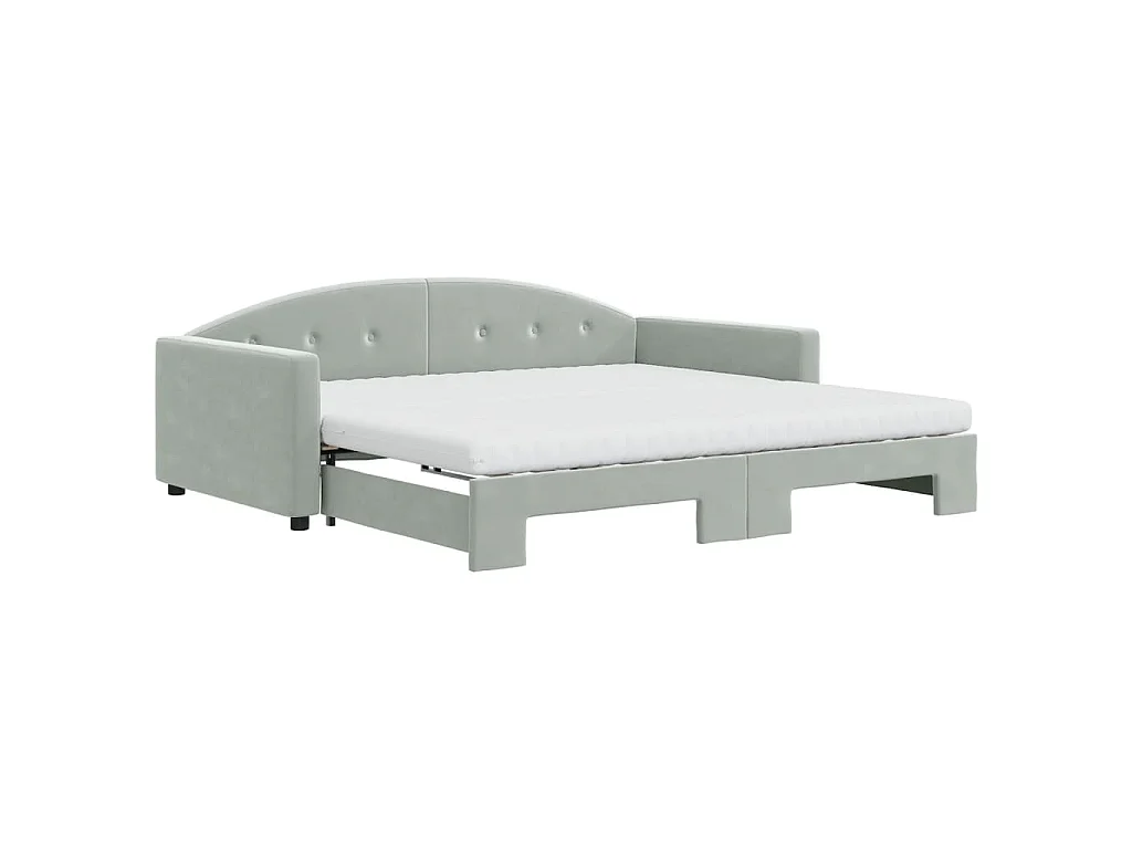 Lit de jour et gigogne et matelas gris clair 100x200 cm velours