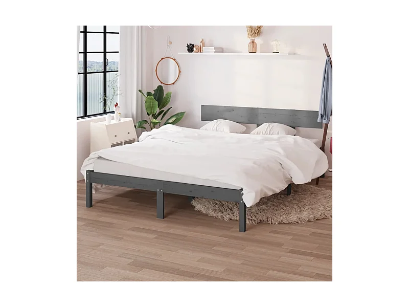 Cadre de lit sans matelas bois massif gris 200x200 cm