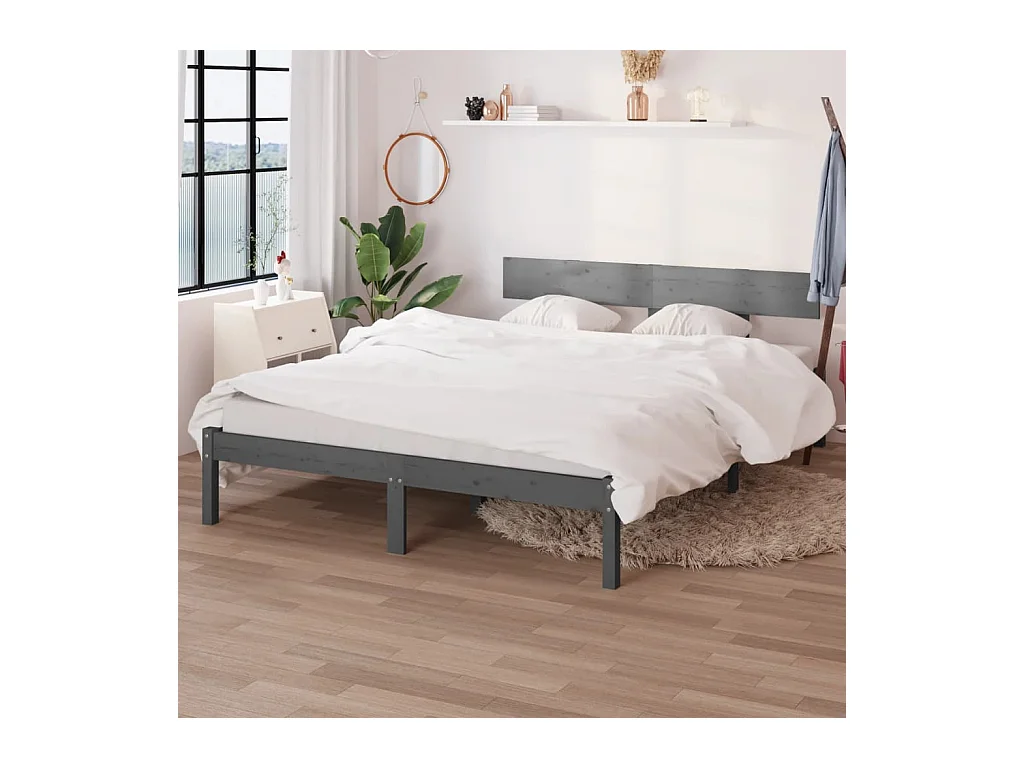 Cadre de lit sans matelas bois massif gris 200x200 cm