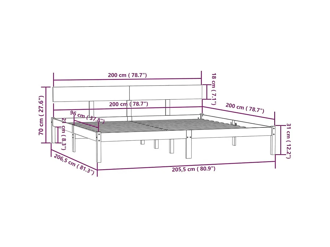 Cadre de lit sans matelas bois massif gris 200x200 cm