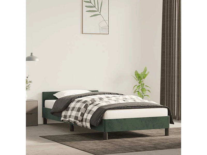Estrutura de cama sem colchão 90x200 cm veludo verde-escuro