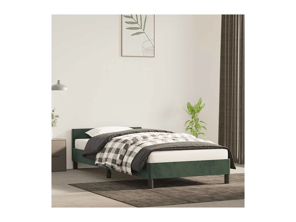 Cadre de lit sans matelas vert foncé 90x200 cm velours