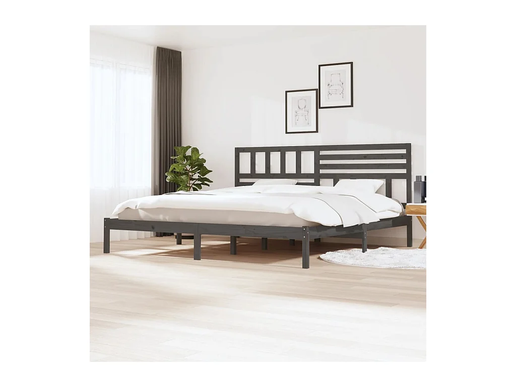 Cadre de lit sans matelas bois massif de pin gris 200x200 cm