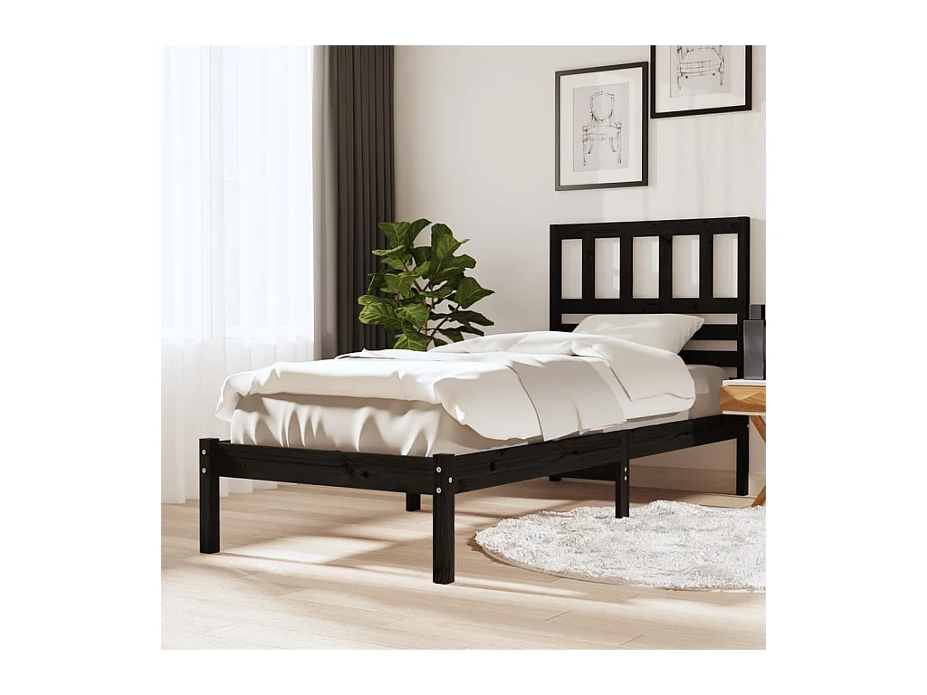 Cadre de lit sans matelas noir bois massif de pin 100x200 cm