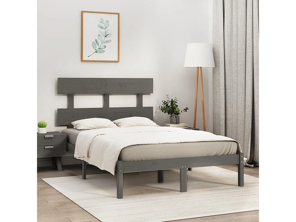 Bedframe massief hout grijs 135x190 cm