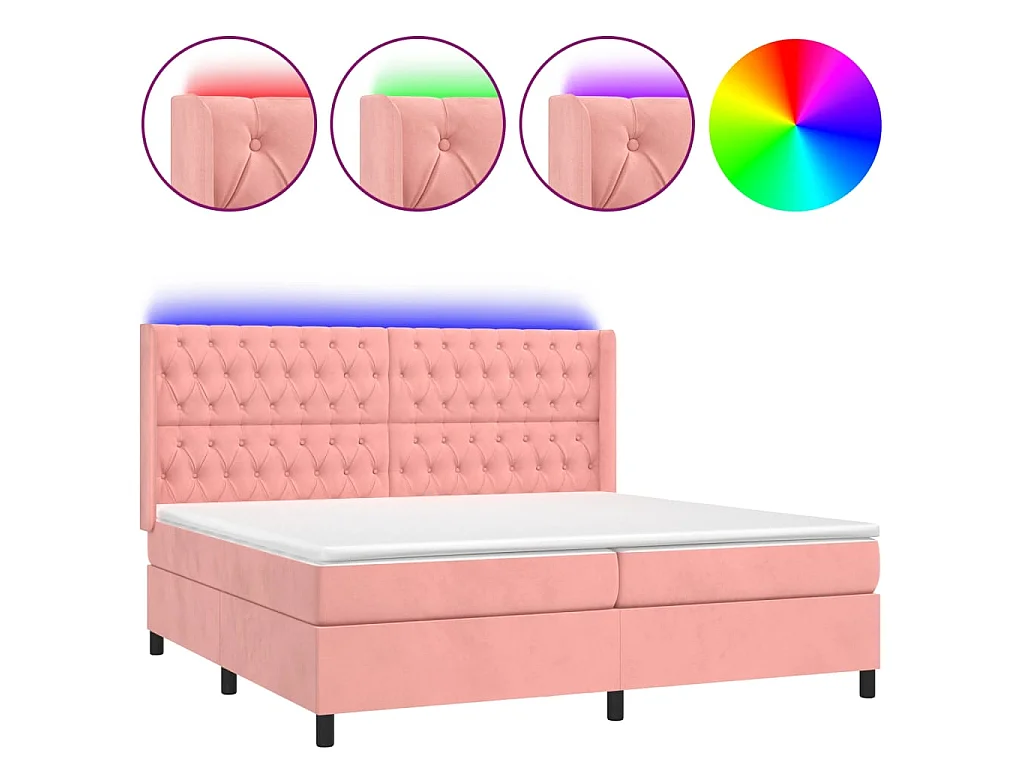 Letto a Molle con Materasso e LED Rosa 160x200 cm in Velluto