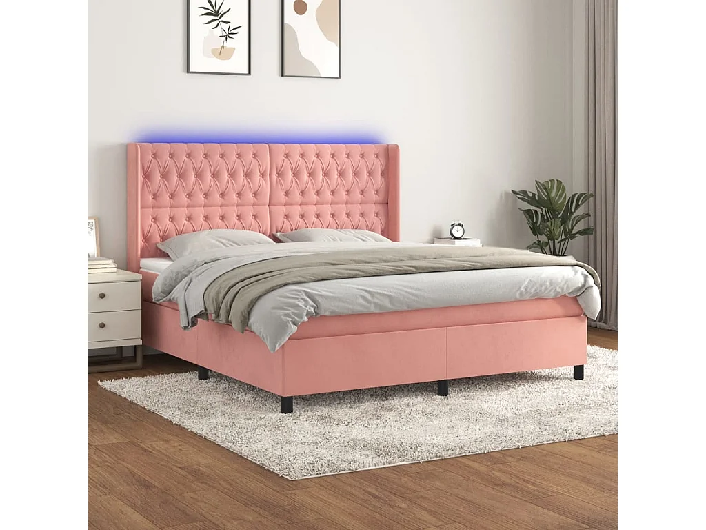 Letto a Molle con Materasso e LED Rosa 160x200 cm in Velluto