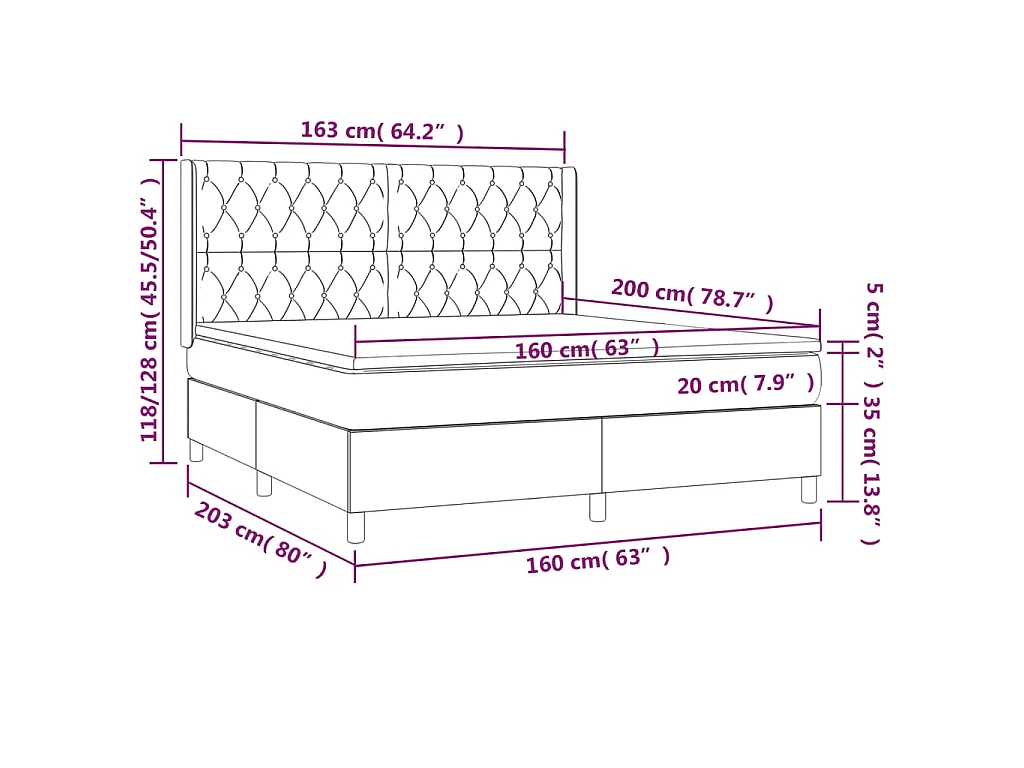 Letto a Molle con Materasso e LED Rosa 160x200 cm in Velluto