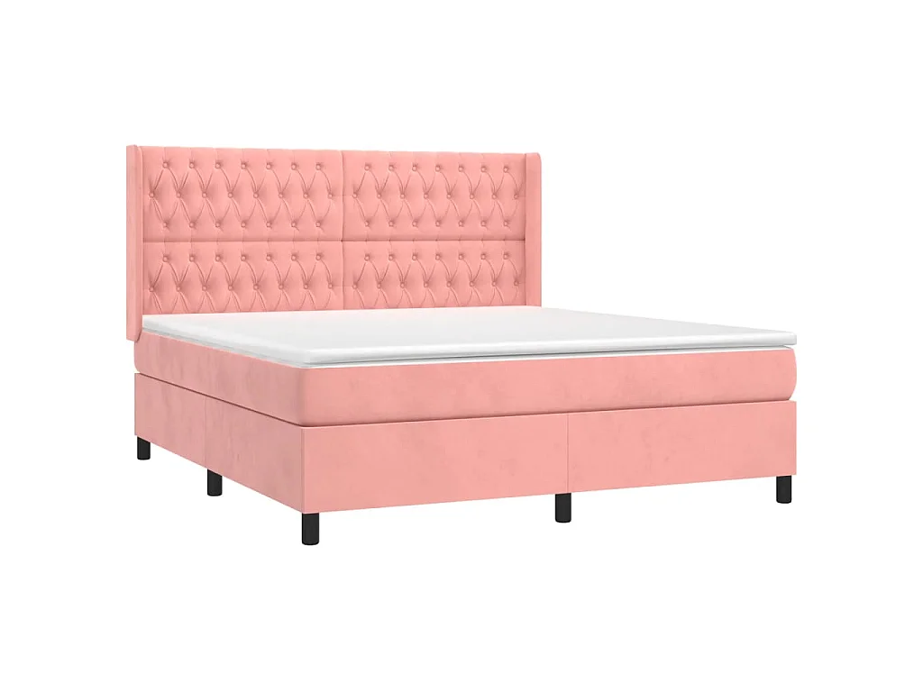 Letto a Molle con Materasso e LED Rosa 160x200 cm in Velluto