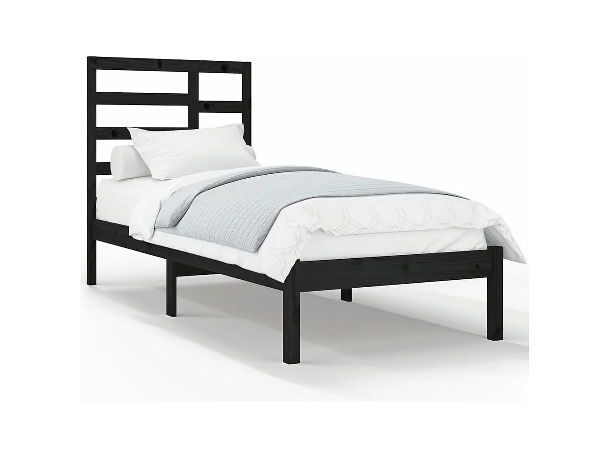 Cadre de lit sans matelas noir bois massif 100x200 cm