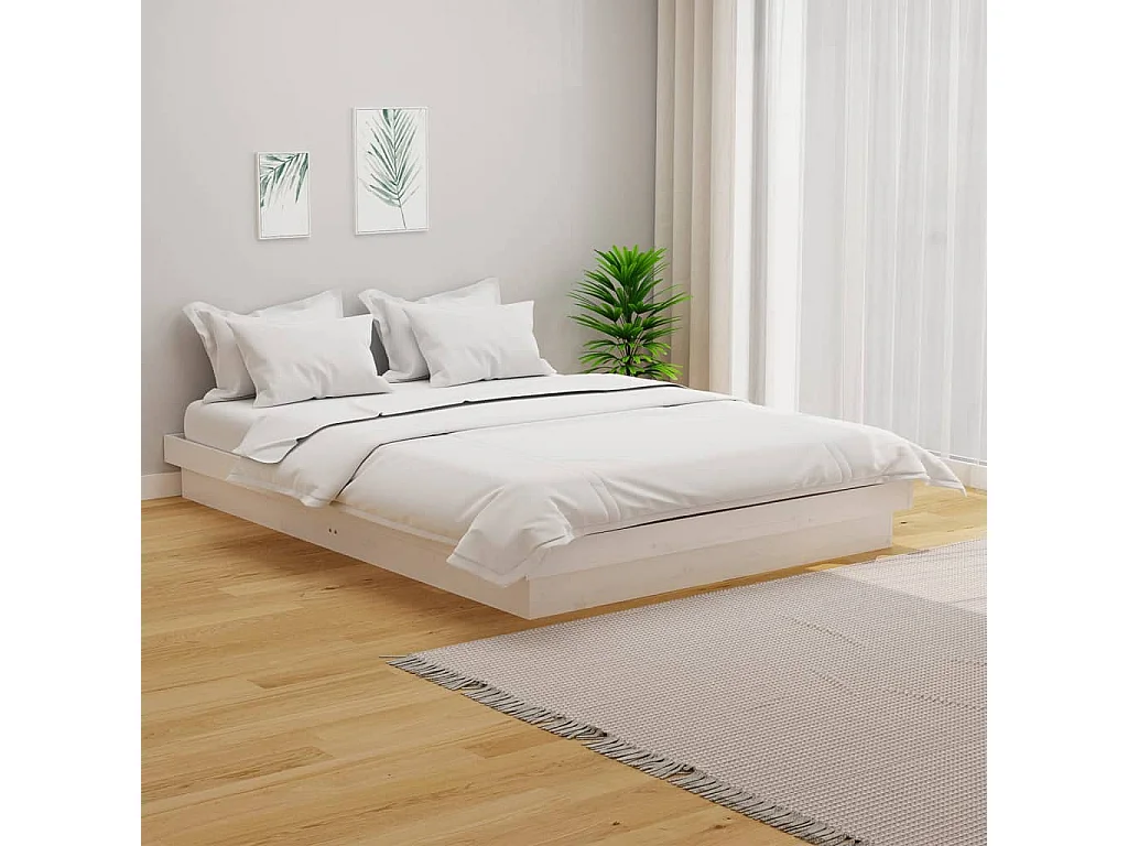 Cadre de lit sans matelas blanc bois massif