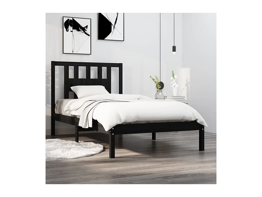 Bedframe massief grenenhout zwart 100x200 cm