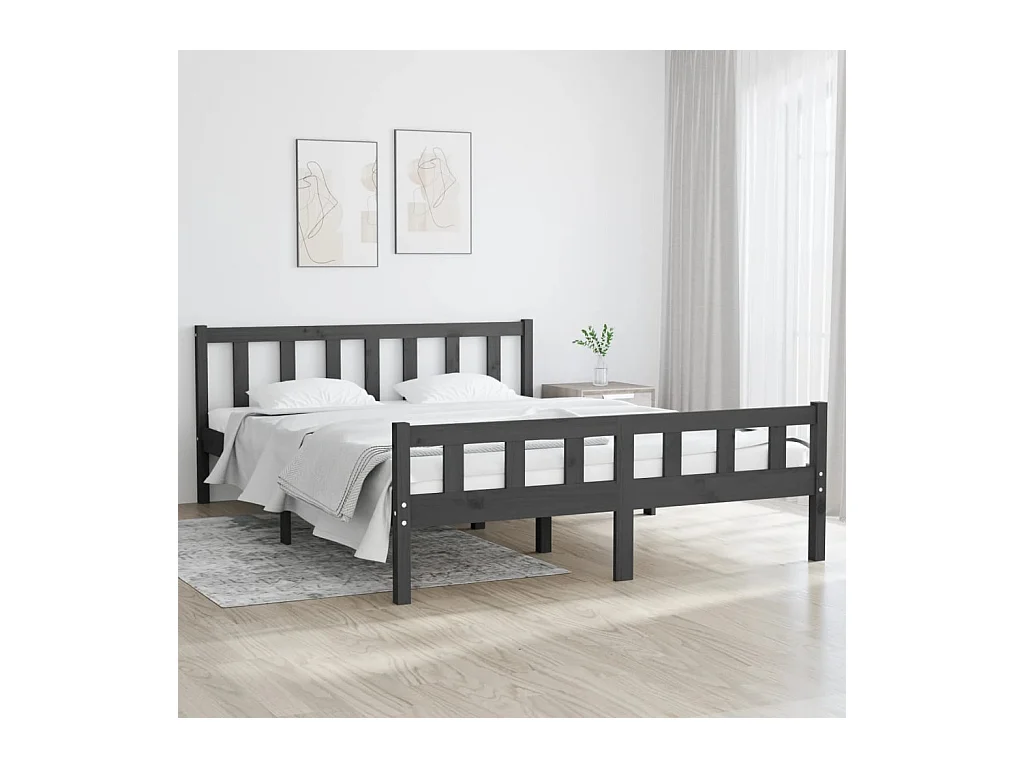 Bedframe massief hout grijs 150x200 cm