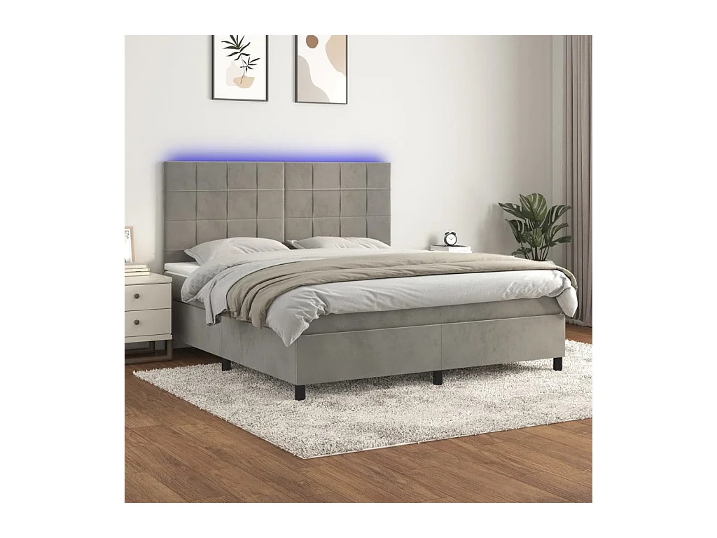 Sommier à lattes de lit matelas et LED Gris clair 160x200 cm