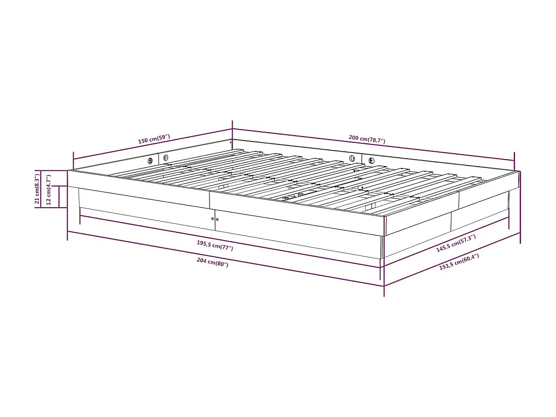 Cadre de lit sans matelas blanc bois de pin massif