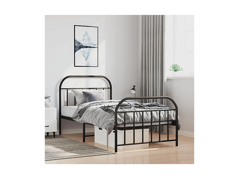 Cadre de lit métal sans matelas avec pied de lit noir 100x190cm
