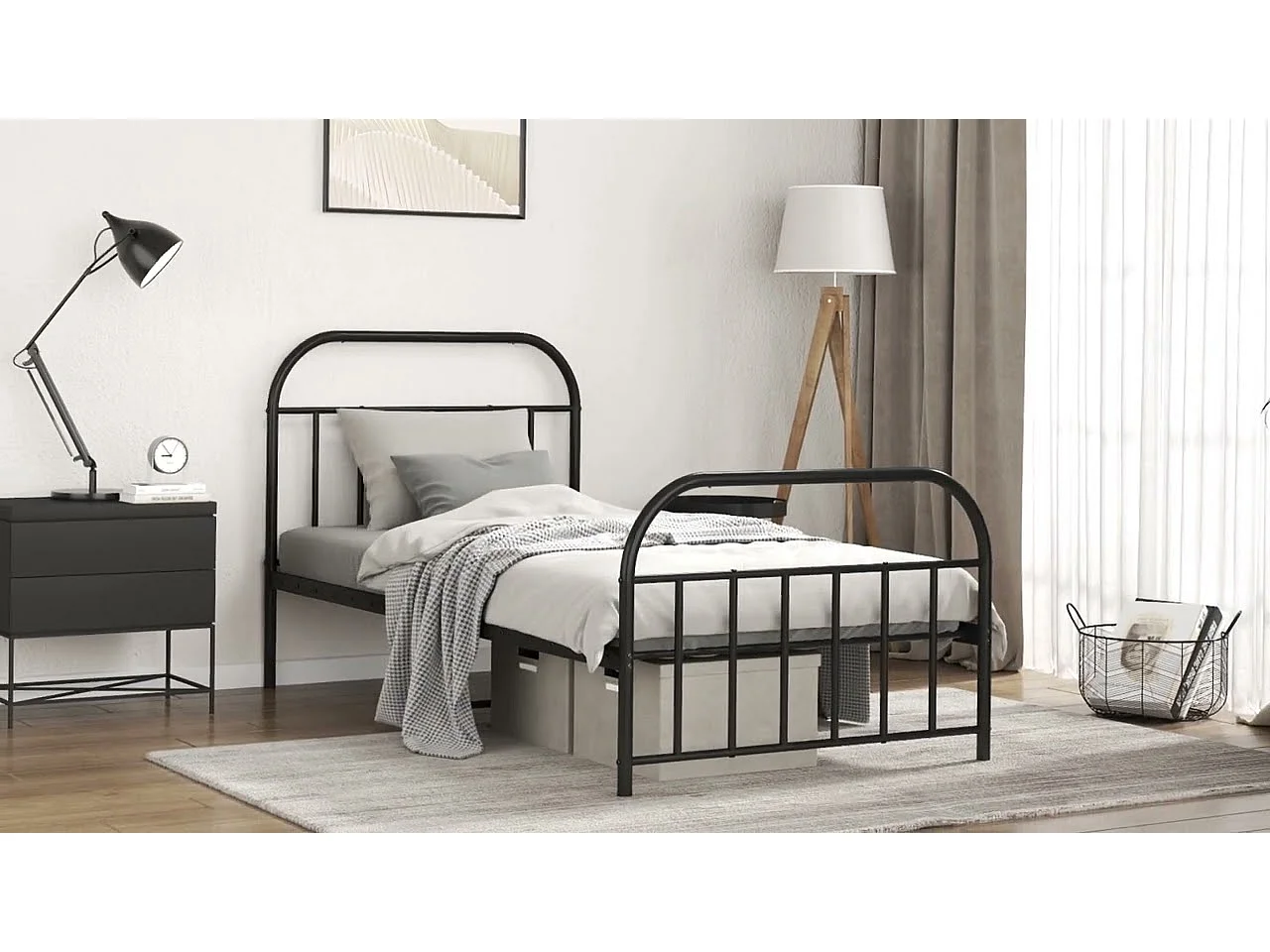 Bedframe met hoofd- en voeteneinde metaal zwart 100x190 cm