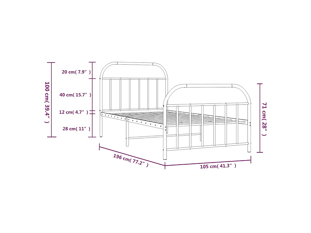 Bedframe met hoofd- en voeteneinde metaal zwart 100x190 cm