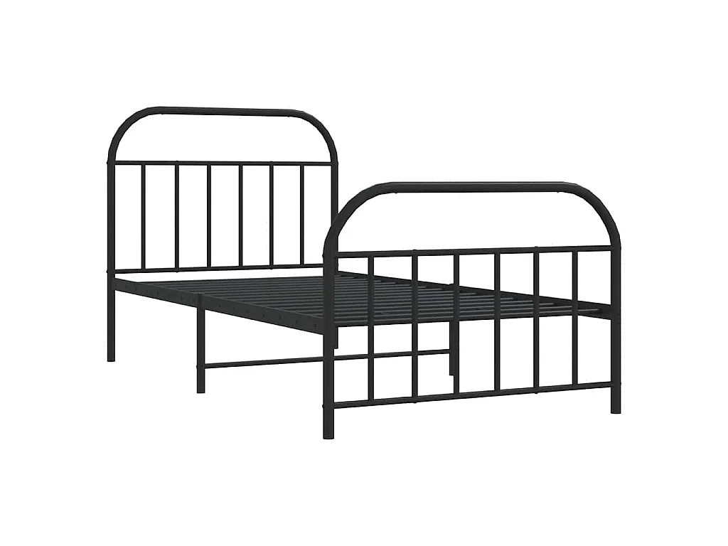 Cadre de lit métal sans matelas avec pied de lit noir 100x190cm