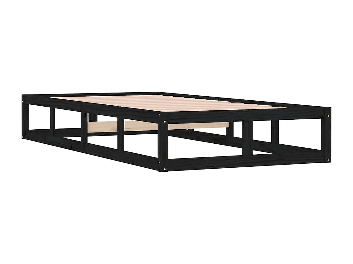 Bedframe massief hout zwart 75x190 cm