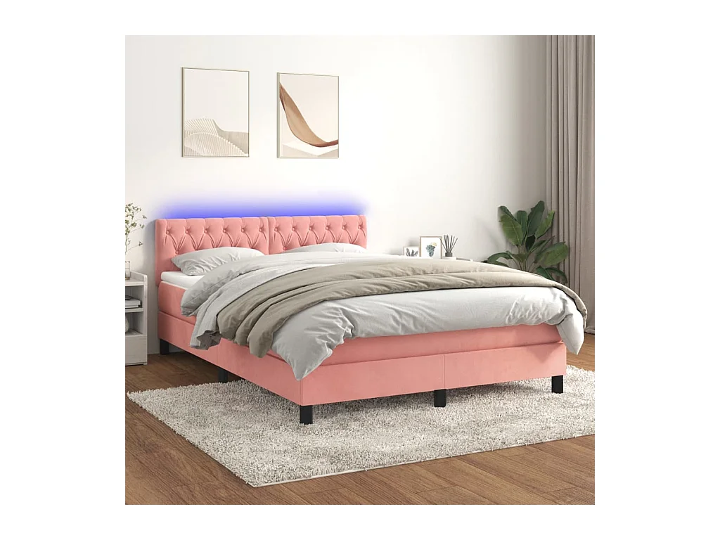 Boxspring met matras en LED fluweel roze 140x190 cm