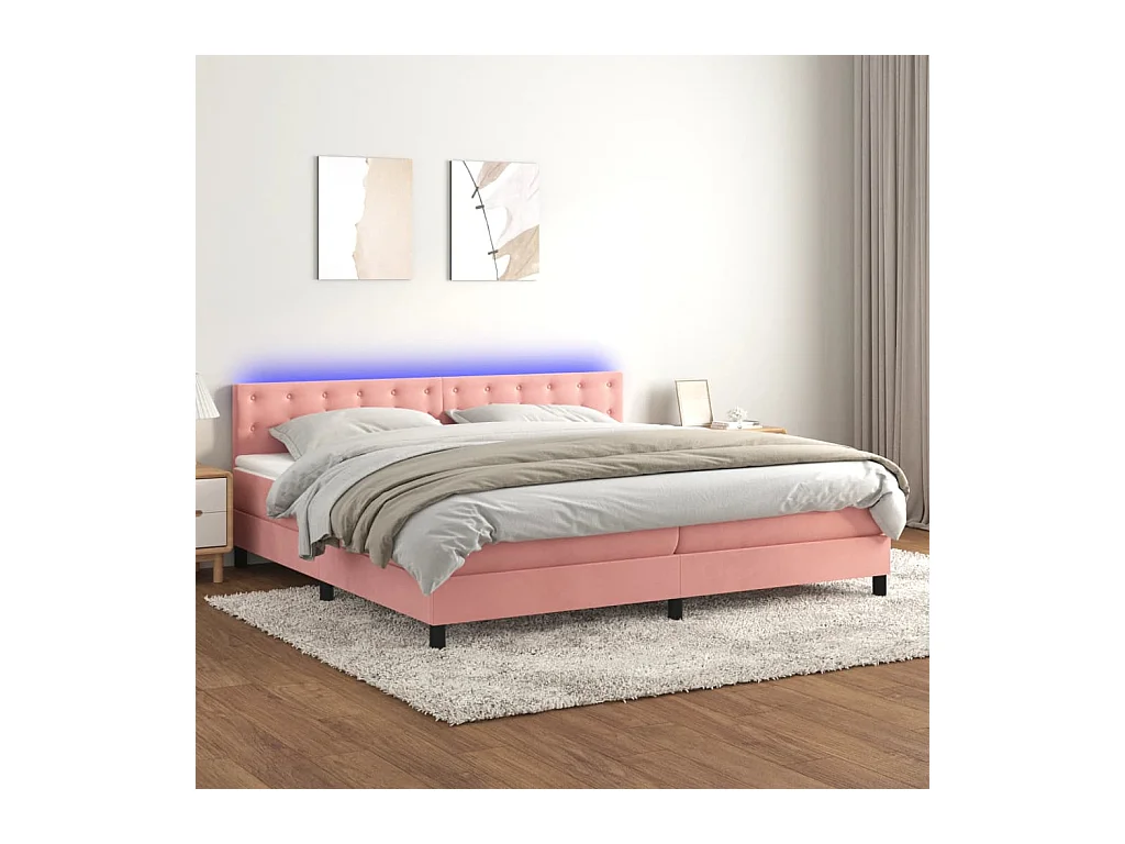 Letto a Molle con Materasso e LED Rosa 200x200 cm in Velluto