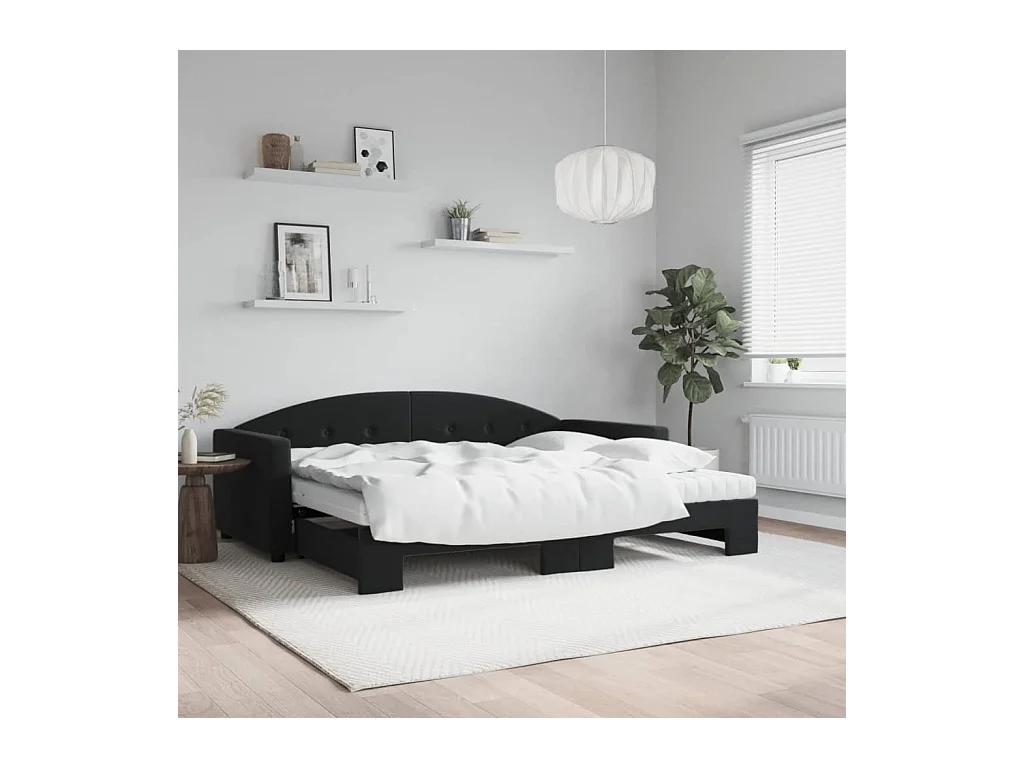 Lit de jour avec gigogne et matelas noir 90x190 cm velours