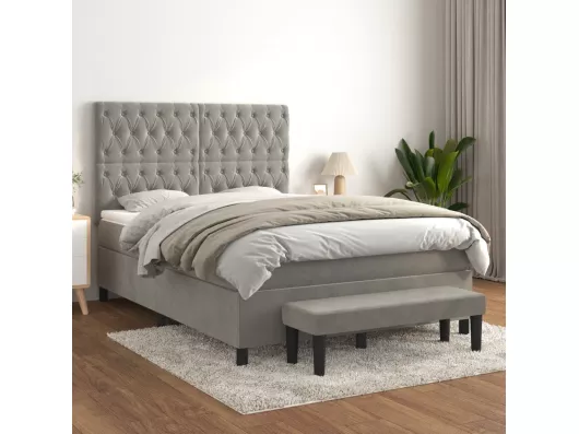 Kauf Unique Boxspringbett mit Matratze Hellgrau 140x190 cm Samt