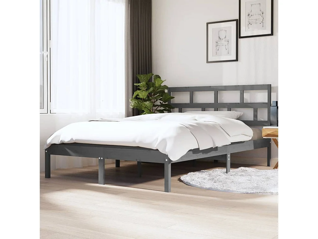 Bedframe massief hout grijs 135x190 cm