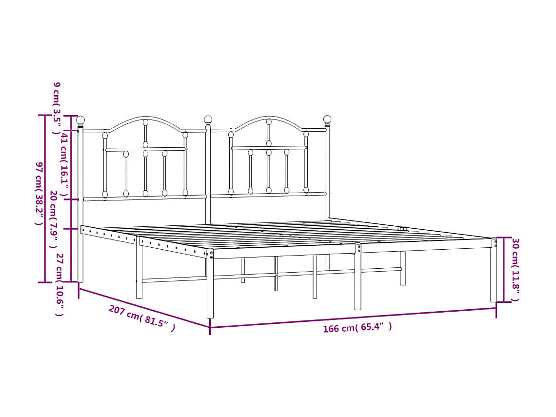 Estrutura de cama com cabeceira 160x200 cm metal preto