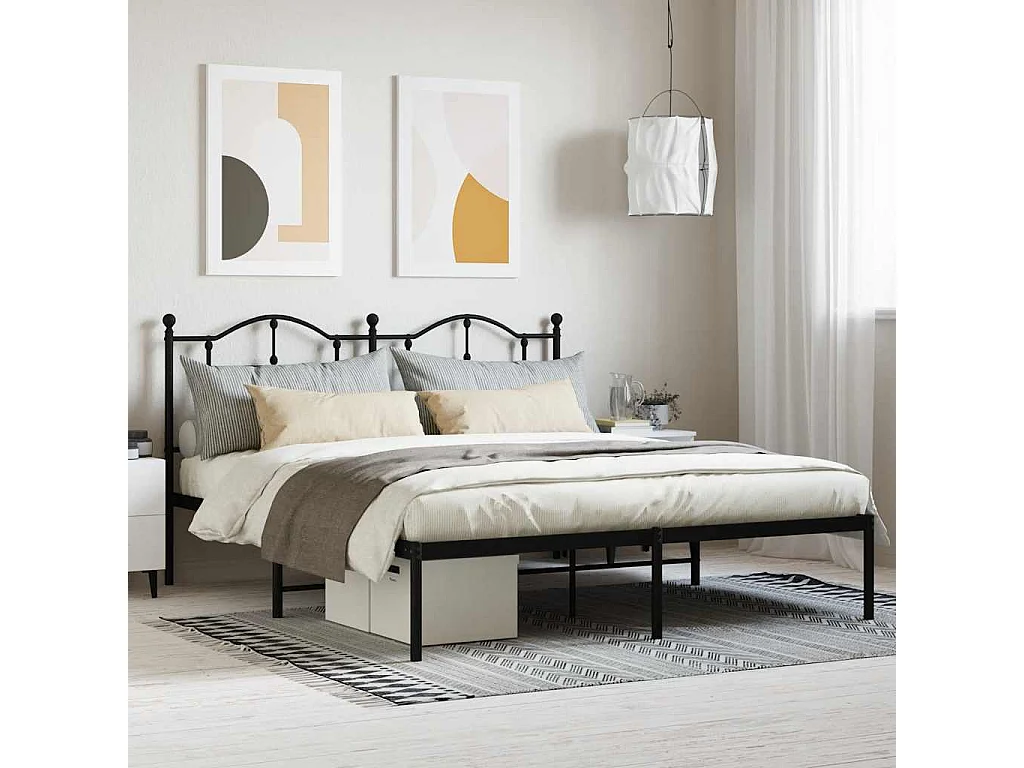 Estructura cama sin colchón con cabecero metal negro 160x200 cm