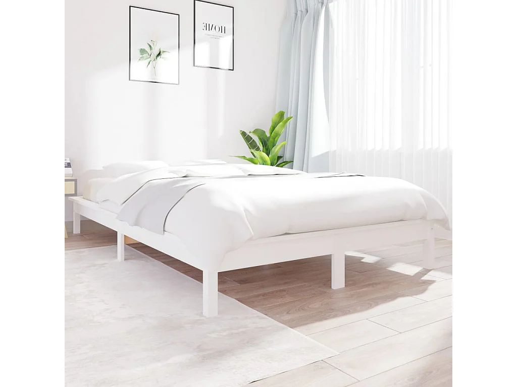Cadre de lit sans matelas blanc bois massif