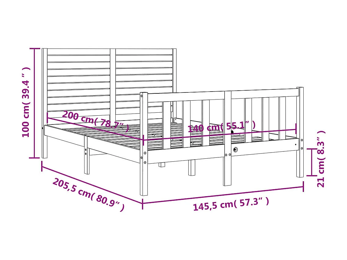 Cadre de lit sans matelas blanc 140x200 cm bois de pin massif