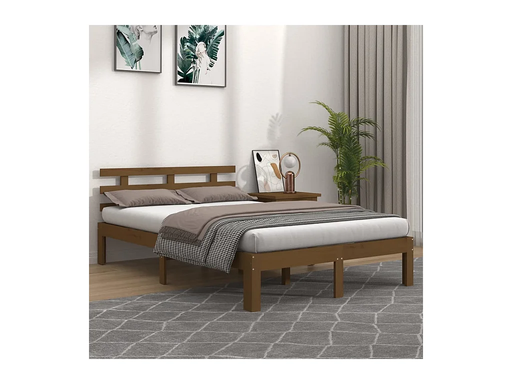 Cadre de lit sans matelas marron miel bois massif 150x200 cm