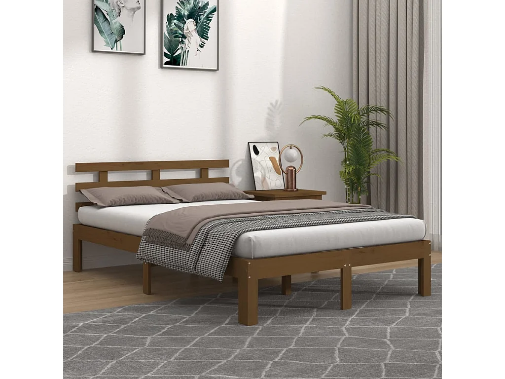 Cadre de lit sans matelas marron miel bois massif 150x200 cm