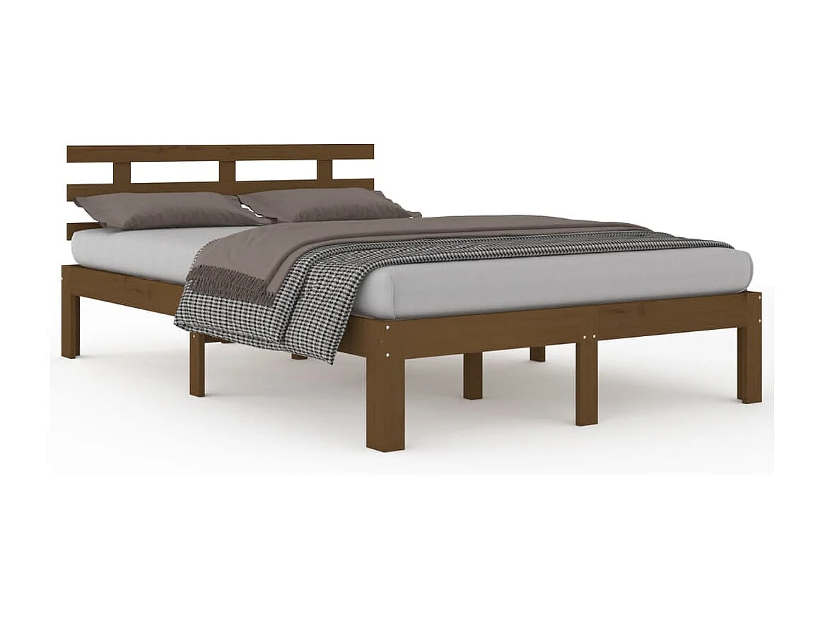 Cadre de lit sans matelas marron miel bois massif 150x200 cm